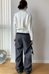 Cropped Ribbed Turtleneck Knit Sweater