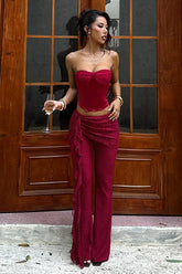 Sexy Lace Ribbon Slim Flare Pants