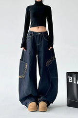 Leopard Spliced Vintage Wide Leg Jeans