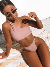 Solid Single Shoulder Bikini Set