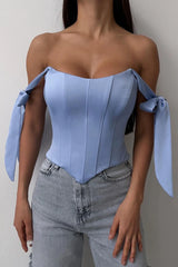 Sexy Corset Tie Asymmetric Hem Tube Top