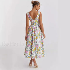 Slimming V-Neck Midi Floral Dress