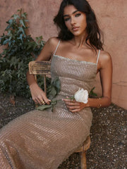 Sparkle Glitter Split Maxi Dress