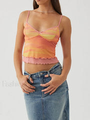 Lace Mesh V-Neck Crop Top