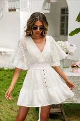 Lace Panel Batwing Sleeve Boho Dress