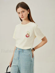 Cat Embroidered Korean Loose T-Shirt