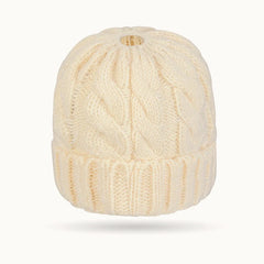 Solid Color Ribbed Ponytail Beanie Hat
