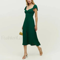 Short-Sleeve Slit Floral Dress