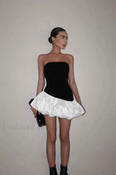 Contrasting Color Slim Fit Tube Top Mini Dress