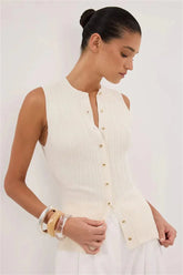 Solid Ribbed Sleeveless Cardigan