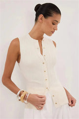 Solid Ribbed Sleeveless Cardigan