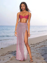 Knit See-through Slit Skirt Cover Up