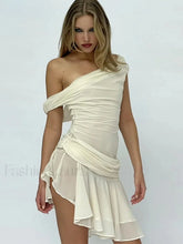 Inclined Shoulder Patchwork Mini Dress