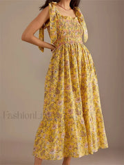Ruffle Floral High Waist Maxi Dress