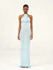 Halter 3D Flower Bodycon Maxi Dress