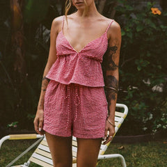 Fairy Plaid Crop Shorts Two Piece Set