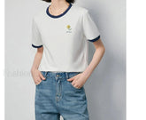 Flower Printed Contrast Pullover T-Shirt