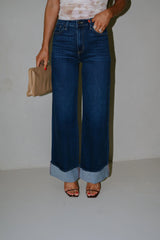 Cuffed Palazzo Jeans-Dark Wash