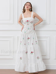 Embroidered Square Neck Boho Dress