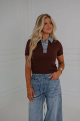 Marcy Sweater Top-Brown/Denim