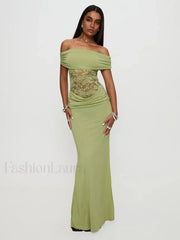 Sheer Green Strapless Maxi Dress