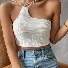 Asymmetric Grunge Neck Crop Top