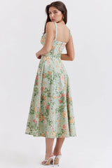 Strap Slit Fit Flare Floral Dress