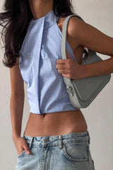 Chic Stripe Halter Open Back Halter Top