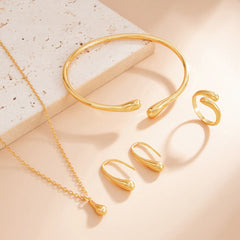 5 Piece Teardrop Pendant Bracelet Ring Earrings Necklace Set
