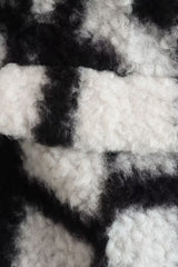 Black White Plaid Plush Lapel Overcoat