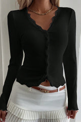 Lace Detail Long Sleeve Knit Top