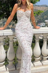 Lace Halter Split Hip-Wrapped Sexy Maxi Floral Dress