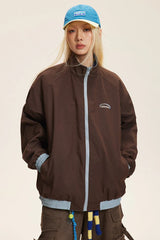 Reversible Stand Collar Colorblock Jacket