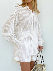 Cloud Nine Pinstripe See Modern Through Two Piece Shorts Set