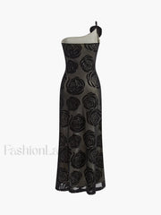 Jacquard Floral Asymmetrical Long Dress
