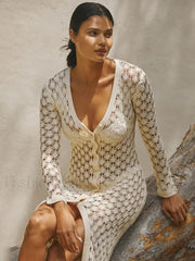 Lace-Up Split Knit Robe Cover Up