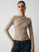 Oatmeal Ruched Graceful Long Sleeve Top
