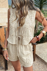 Casual Button Vest Two Piece Vacation Shorts Set