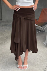 High Waist Tie Detail Asymmetric Skirt
