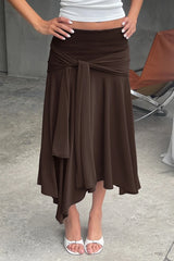 High Waist Tie Detail Asymmetric Skirt