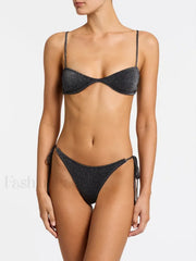 Shiny Solid Color Bikini Set
