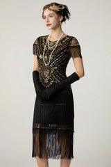 Sequin Short Sleeve Fringe Boho Dress