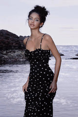 Polka Dot Backless Cami Bodycon Maxi Dress