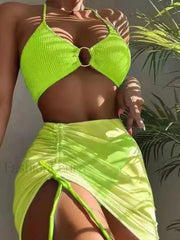 Pleated Hollow-Out Three Piece Set