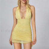 Mesh Deep V-Neck Mini Dress