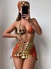 Chic Printed Lace Three Piece Set