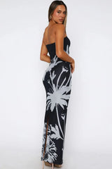 Black Printed Strapless Bodycon Vacation Dress
