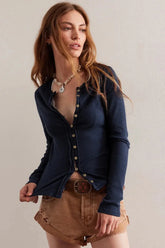 Slim Long Sleeve Ribbed Cardigan