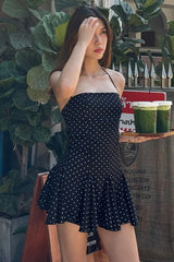 Polka Dot Halter Strapless Mini Dress