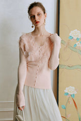 Feather Lace Detail Knit Top